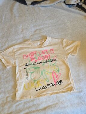 Zara White Kids Tee with Neon Pink, Neon Green & Yellow Graphics